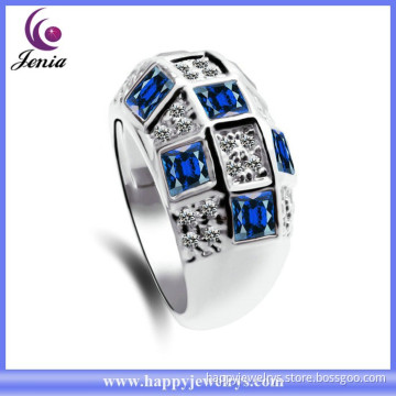Fashion finger ring blue crystal high quality 18k white gold plated wedding ring ( YWR2014794-1)
